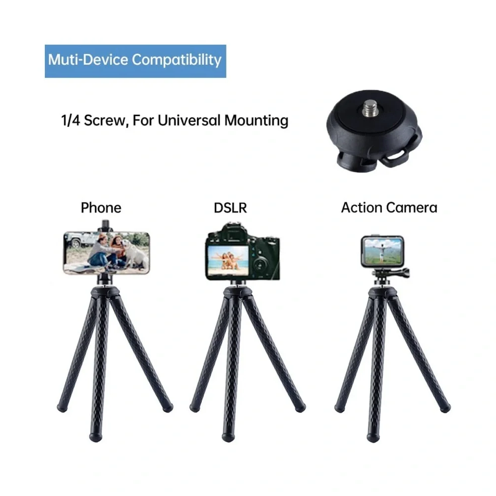 NEW! Flexible Tripod Phone Camera Stand Holder Bluetooth Remote Compact Black